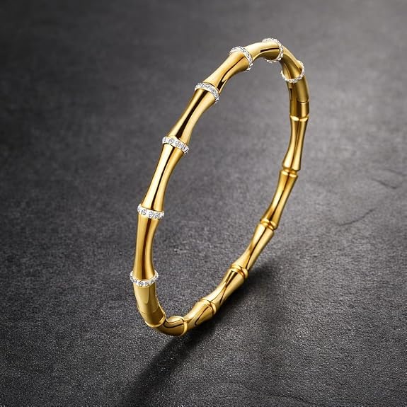 18K Gold Tone Crystal Bamboo Link Stainless Steel Bracelet for Women | Anti-Tarnish Luxury Everyday Bracelet - Soul Jewellery