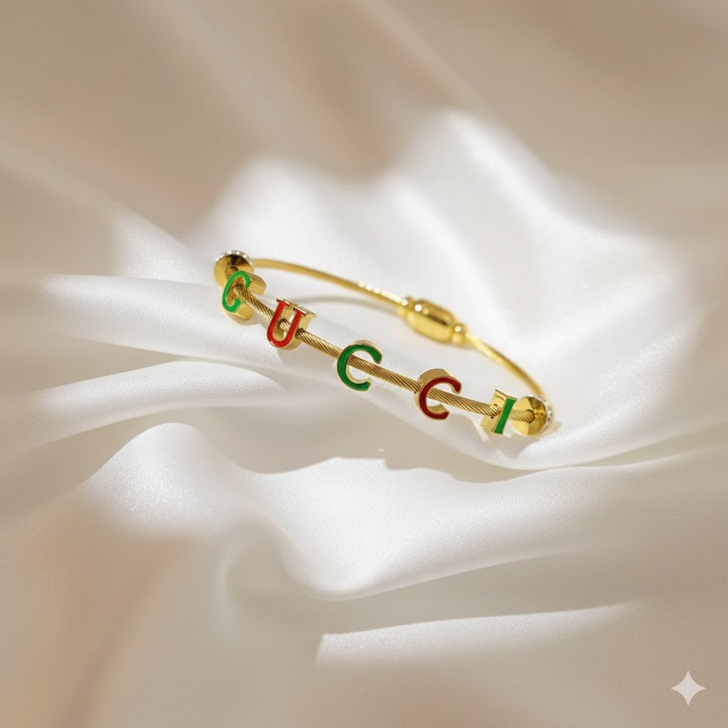 Demi Fine Gucci - Inspired Charm Bracelet for Women – Anti - Tarnish Cable Bangle Enamel Letter Charms - The Soul Jewellery