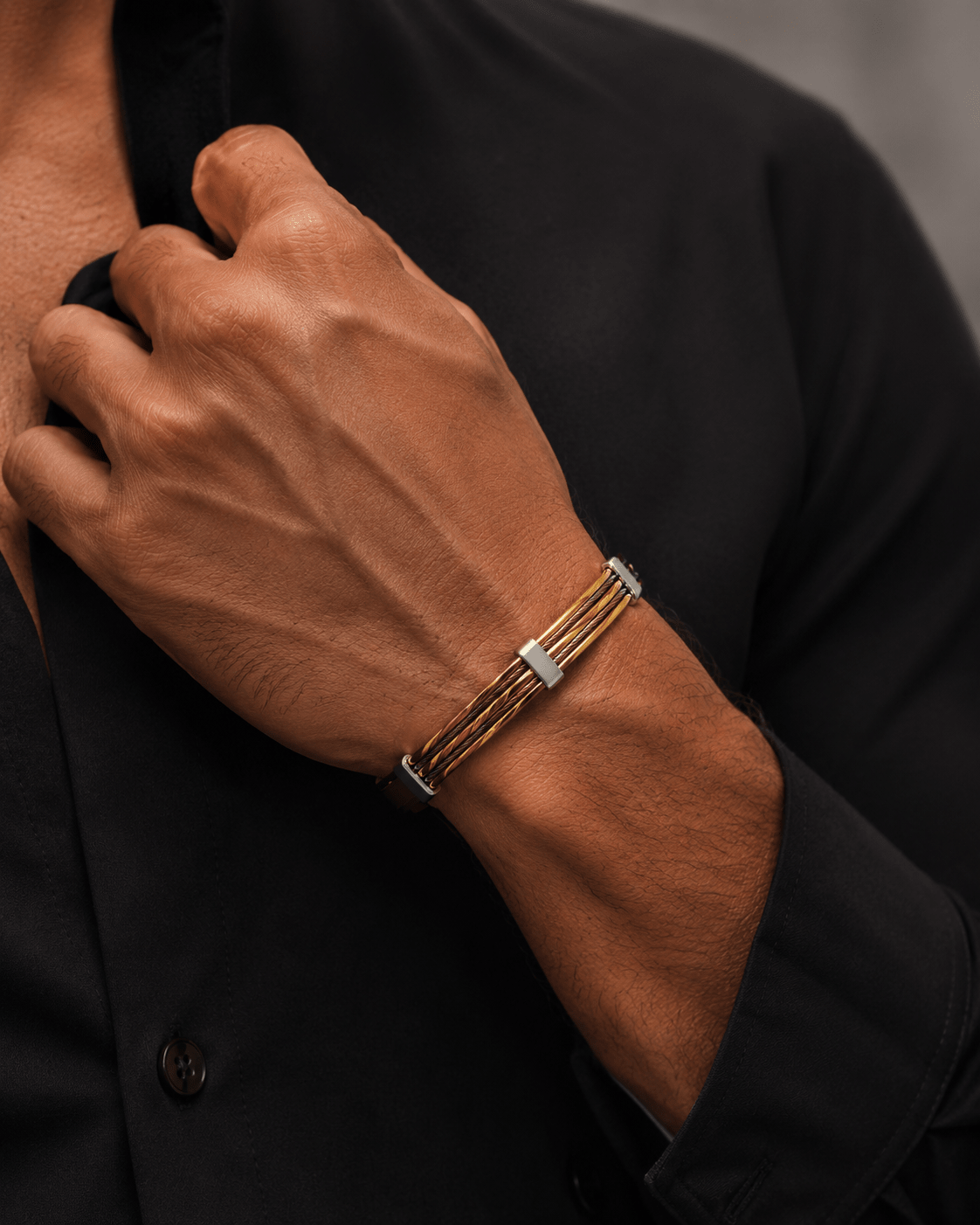 AURÉLIA AMORE LUXE 6™ Gold & Black 3-Layered Demi-Fine Bracelet for Men - Soul Jewellery
