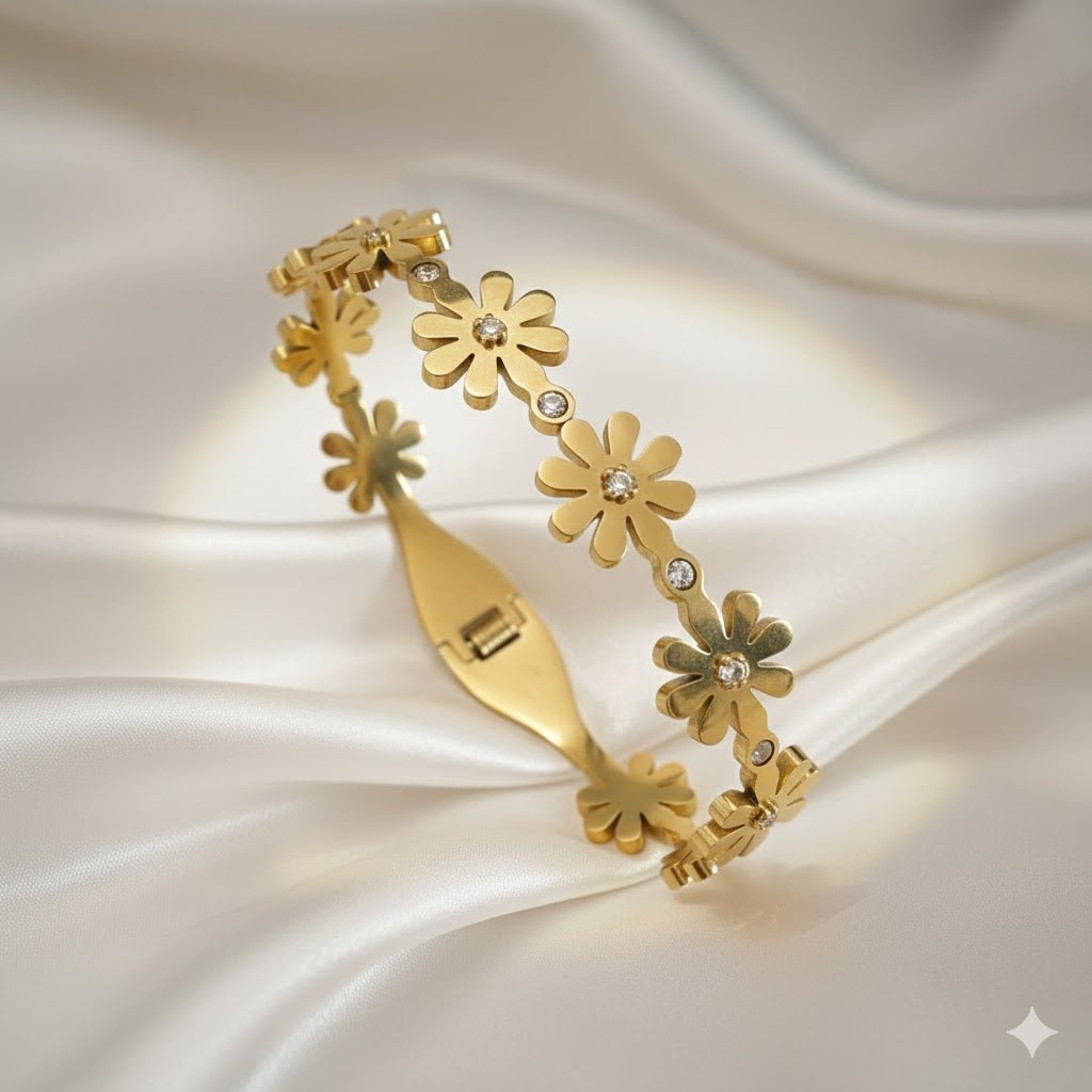 AURÉLIA AMORE LUXE 6™ Bloom Floral Grace CZ Demi-Fine Anti-Tarnish Clove Kada for Women - The Soul Jewellery