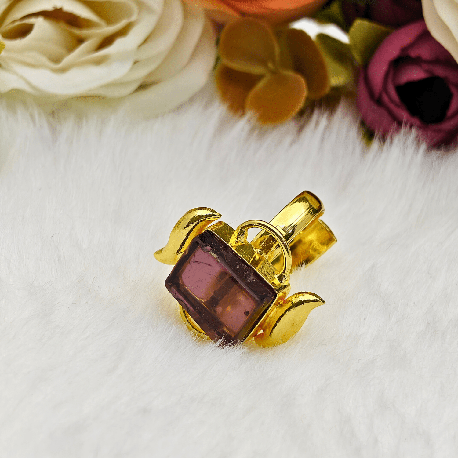 Premium Gold - Plated Adjustable Brass Ring with Natural Stone – Statement Ethnic Jewelry for Women - The Soul Jewellery