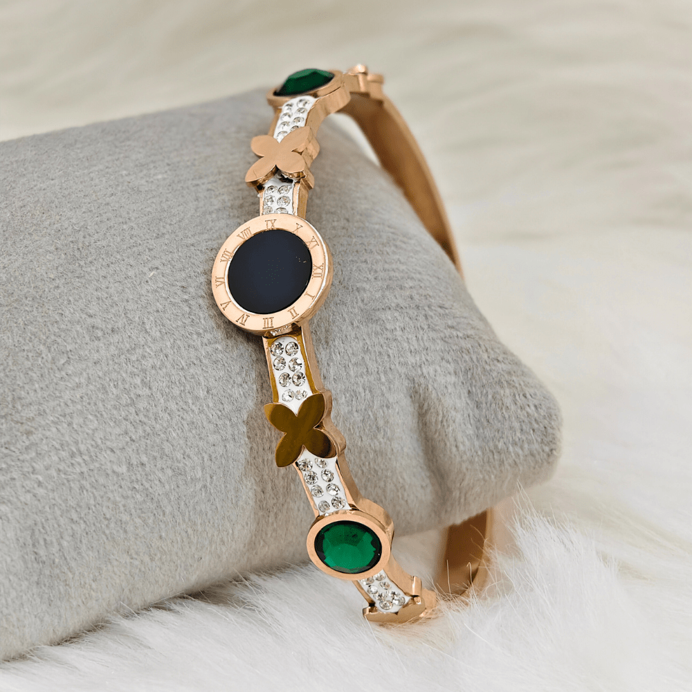 Crystal Clock Rose Gold Anti Tarnish Openable Bangle RGB158 - The Soul Jewellery