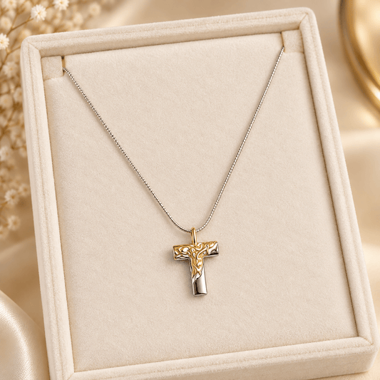 Two-Tone Stainless Steel T Initial Pendant Necklace for Women | Gold & Silver Letter T Chain Necklace - Soul Jewellery