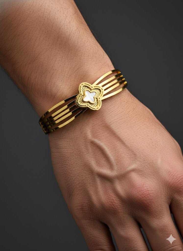 AURÉLIA AMORE LUXE Demi-Fine CZ Enamel Gold Kada Anti - tarnish Bracelet for Men & Women - The Soul Jewellery