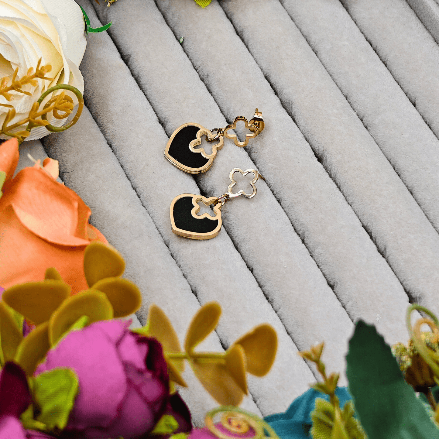 Midnight Elegance: 18K Rose Gold Plated Anti - Tarnish Black Mother of Pearl Earrings ATER110 - The Soul Jewellery