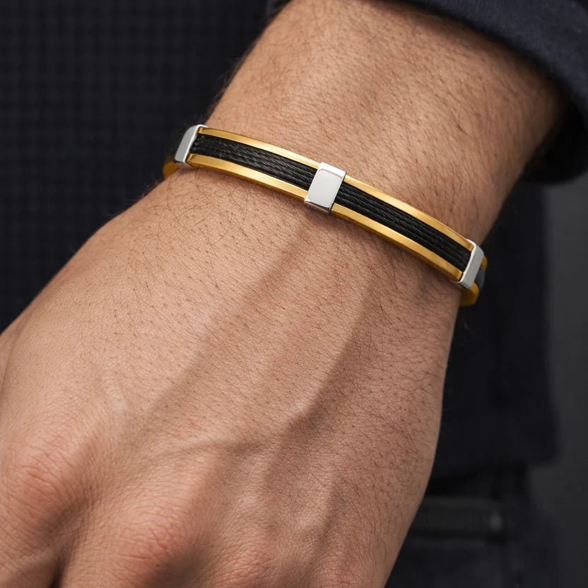 AURÉLIA LUXE 6™ Gold & Black Stainless Steel Anti-Tarnish Bracelet for Men | Waterproof Premium Kada - Soul Jewellery