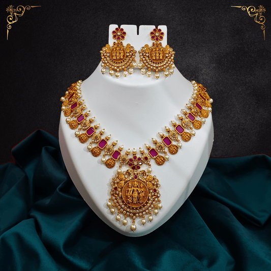 Siya Ram Antique Gold Plated Short Necklace Set with Ram Sita Coin Design - The Soul Jewellery
