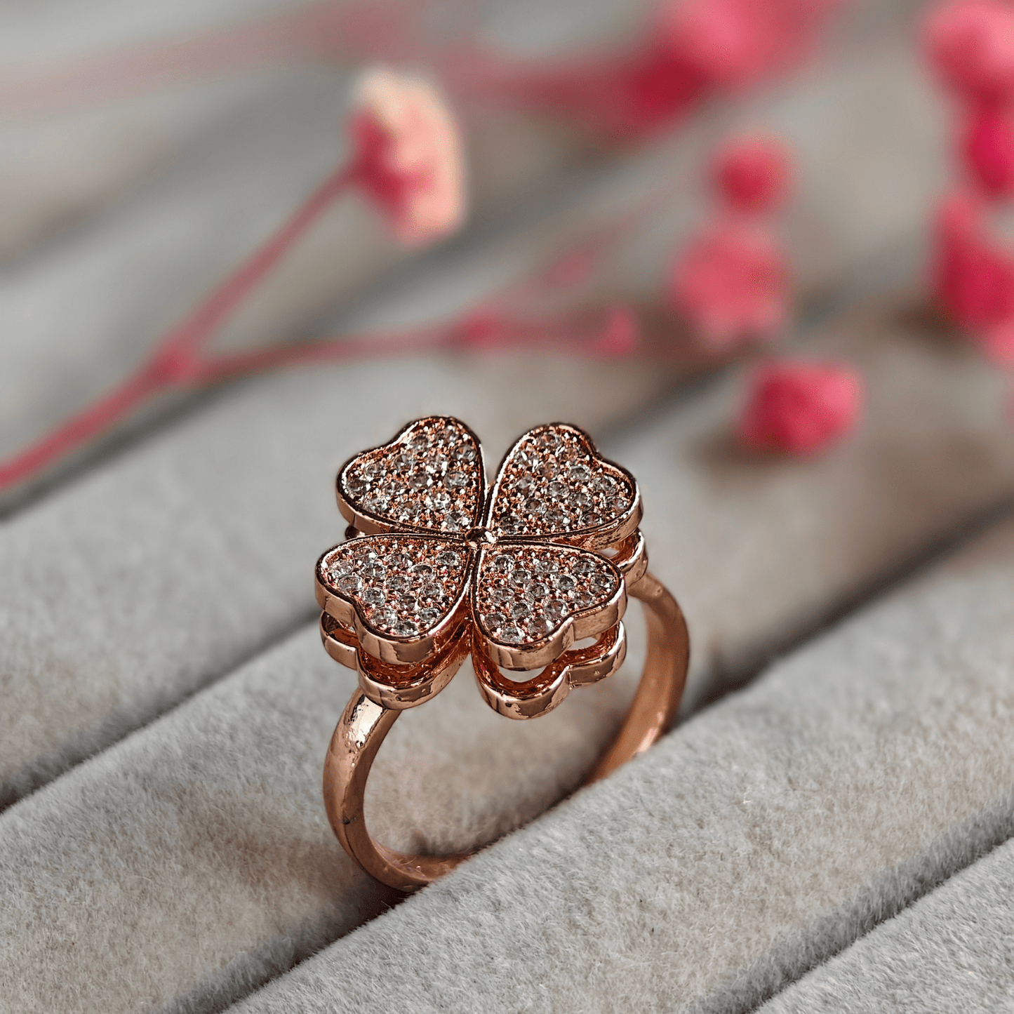 Zahara Cubic Zirconia Studded Adjustable 18K Rose Gold - Plated Anti tarnish Spinner Ring RGR106 - The Soul Jewellery