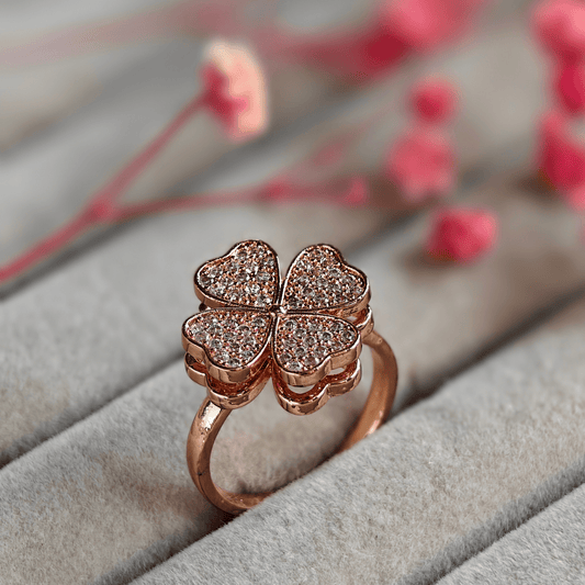 Zahara Cubic Zirconia Studded Adjustable 18K Rose Gold - Plated Anti tarnish Spinner Ring RGR106 - The Soul Jewellery