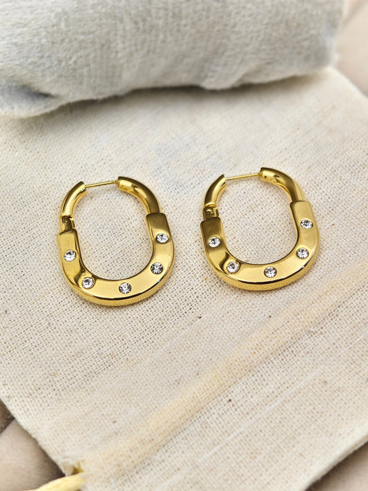 Demi-Fine Pristine Golden Lock Earrings | Crystal-Studded Gold-Plated Stainless-Steel Hoops - The Soul Jewellery