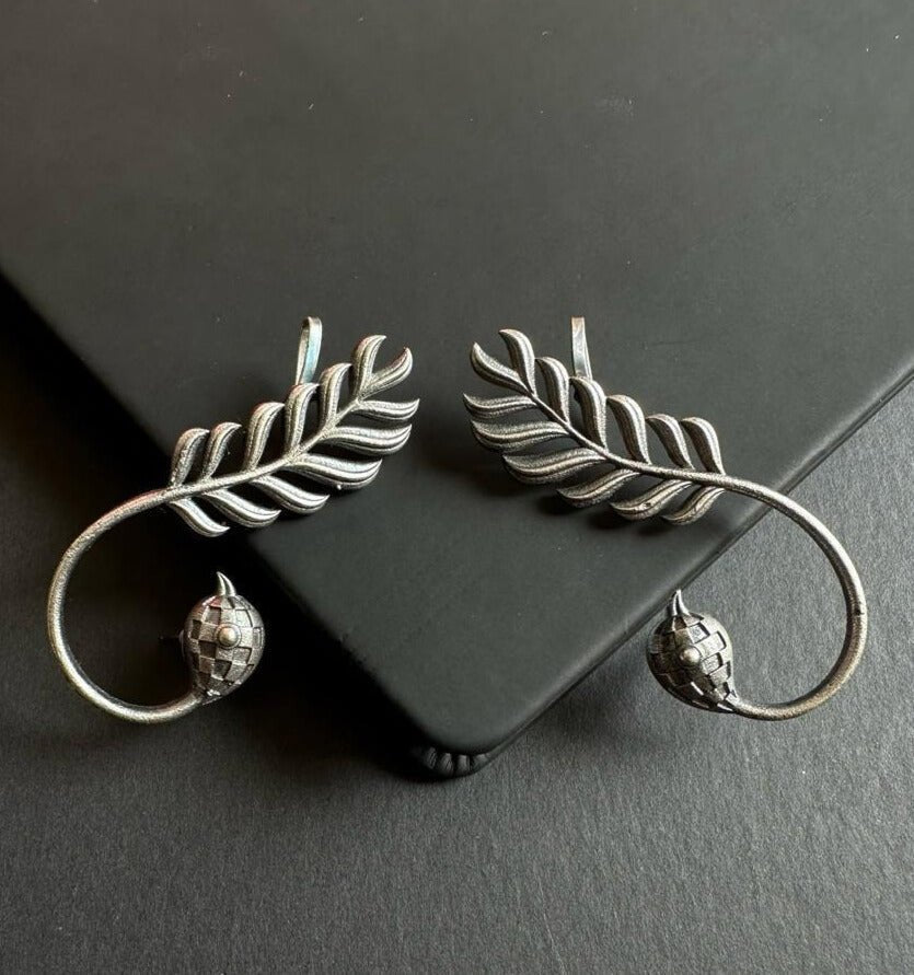 Oxidised Silver Leaf Vine Earrings – Antique Finish Statement Drop Earrings for Women & Girls OGSE440 - The Soul Jewellery