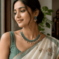 German Silver-Plated Choker Necklace Set with Green Gemstones - Soul Jewellery
