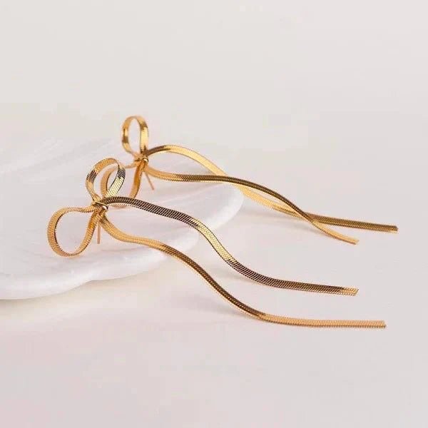 Aurelia TwinGlow Luxe Demi-Fine Anti-Tarnish Gold Sleek Bow Drop Earrings - The Soul Jewellery