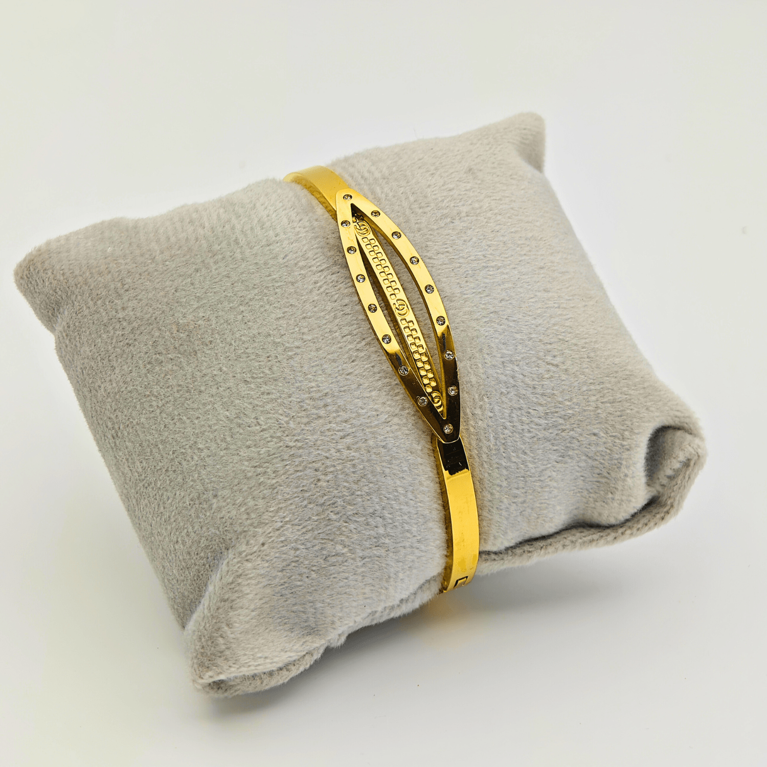 Golden Glamour: Dual - Layered 18K Gold Plated Anti - Tarnish Bangle with CZ Accents RGB203 - The Soul Jewellery