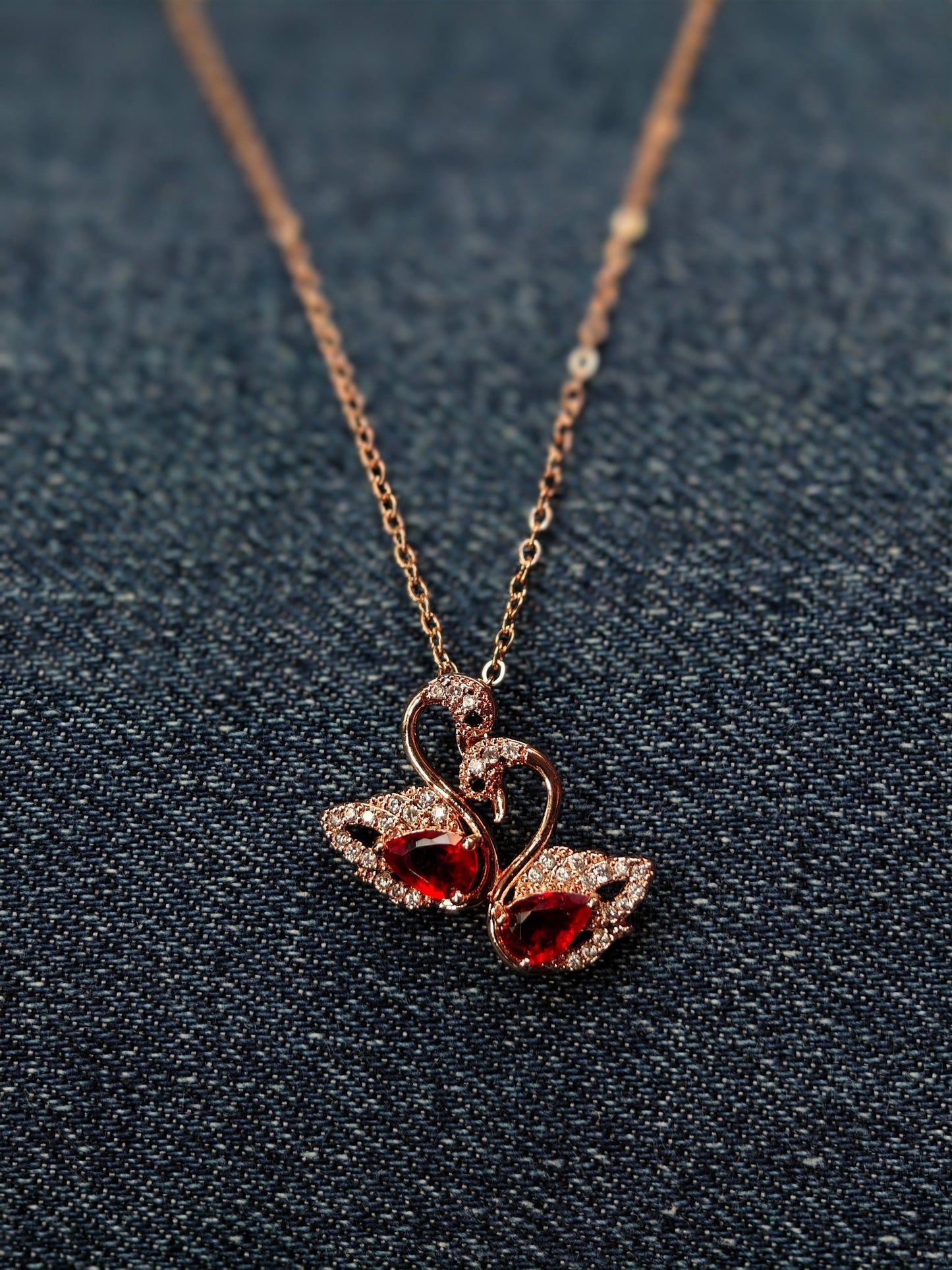18K Rose Gold Plated Swan Couple Anti Tarnish Pendant Necklace - The Soul Jewellery