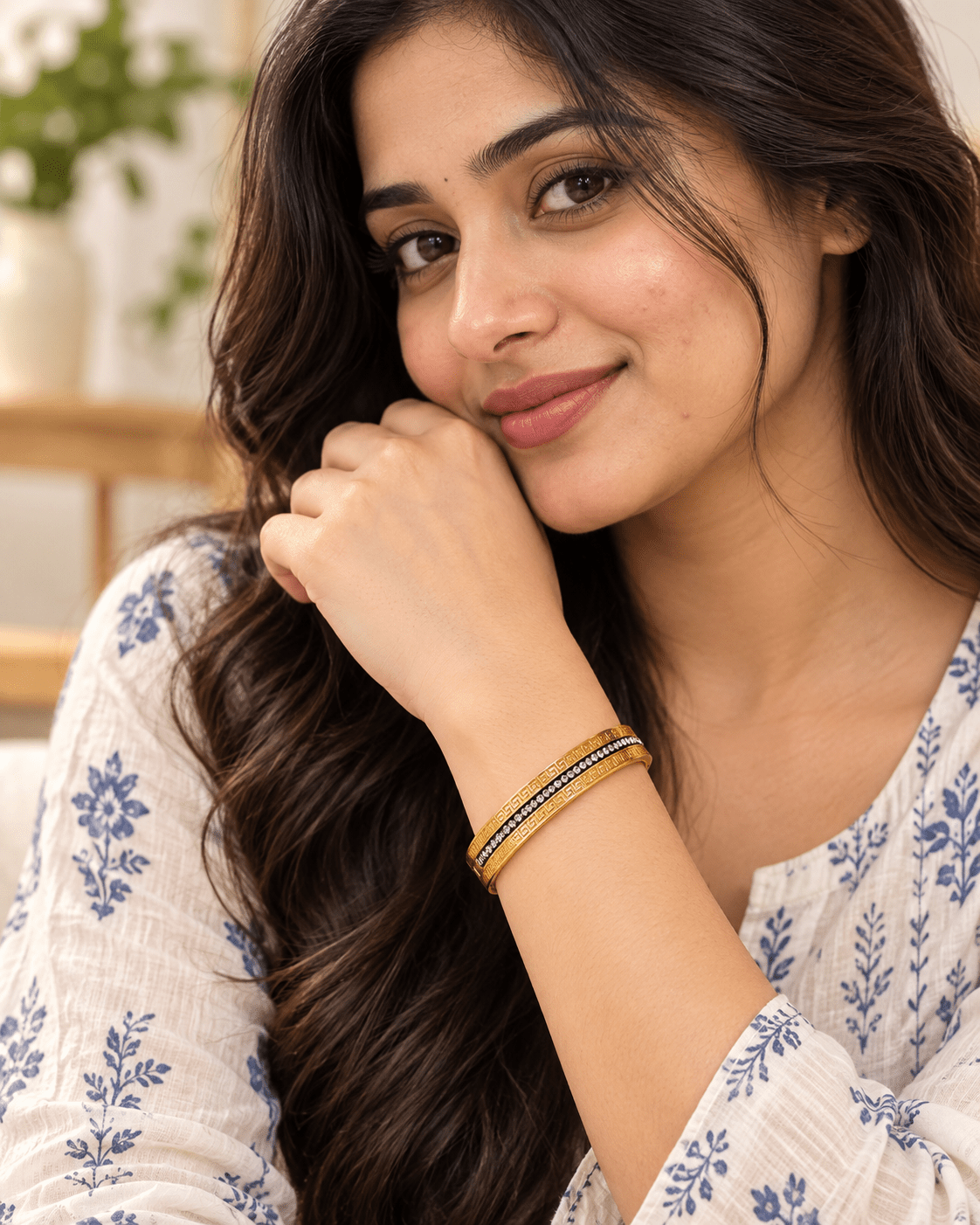 Gold-Tone Crystal Greek Key Openable Bangle Bracelet for Women – Stainless Steel Demi Fine Kada - Soul Jewellery