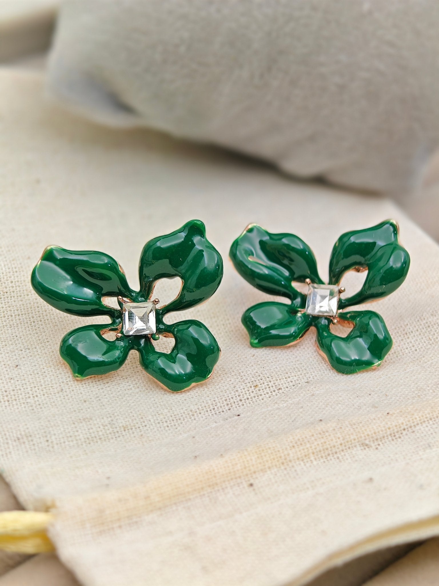 Aurelia EmeraldBloom Luxe Demi - Fine Anti - Tarnish Enamel Floral Stud Earrings - The Soul Jewellery