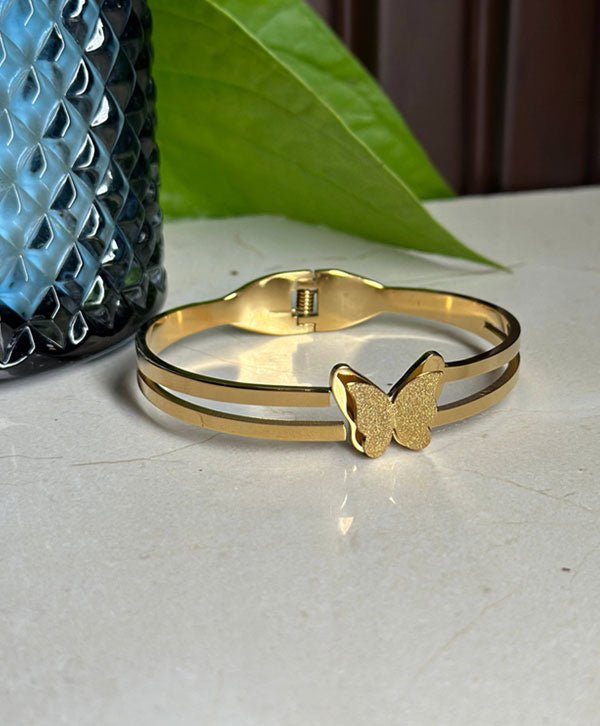 Luxury 18K Rose Gold Plated Anti - Tarnish Butterfly Bangle – Elegant & Durable Design RGB469 - The Soul Jewellery