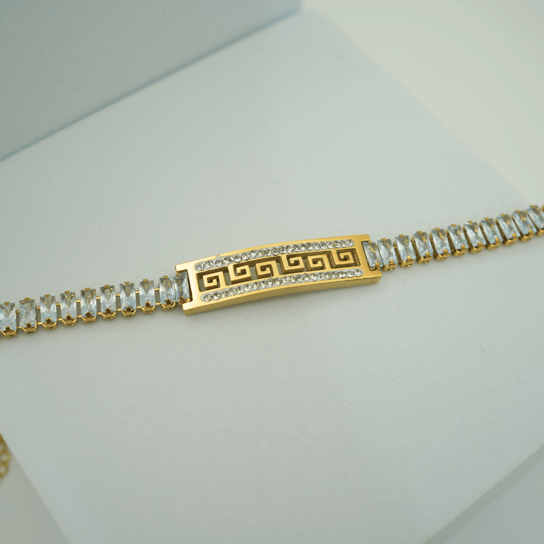 Luxury 18K Gold Plated Unisex Anti - Tarnish Greek Key Crystal Wristlet – Elegant Adjustable Design RGB316 - The Soul Jewellery