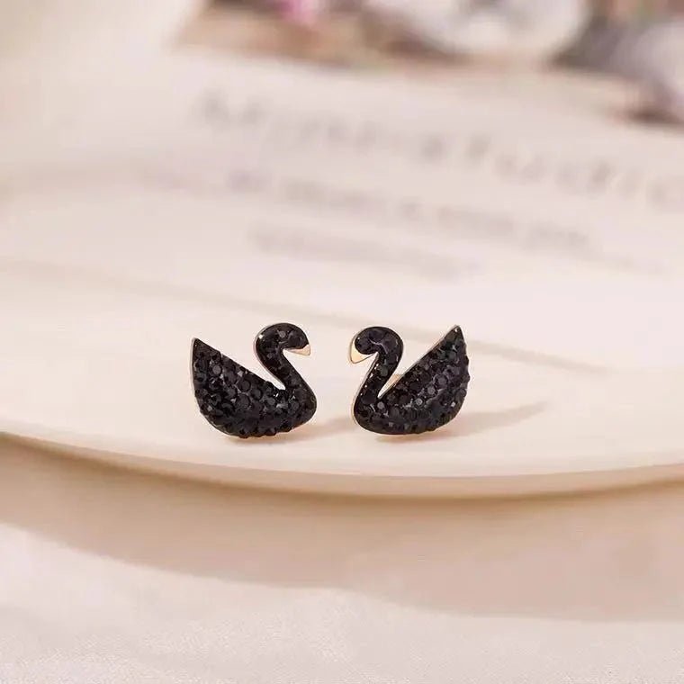 Black Swan Stud Earrings for Women | Shining Crystal Swan Earrings | Anti - Tarnish Party Wear Studs - The Soul Jewellery