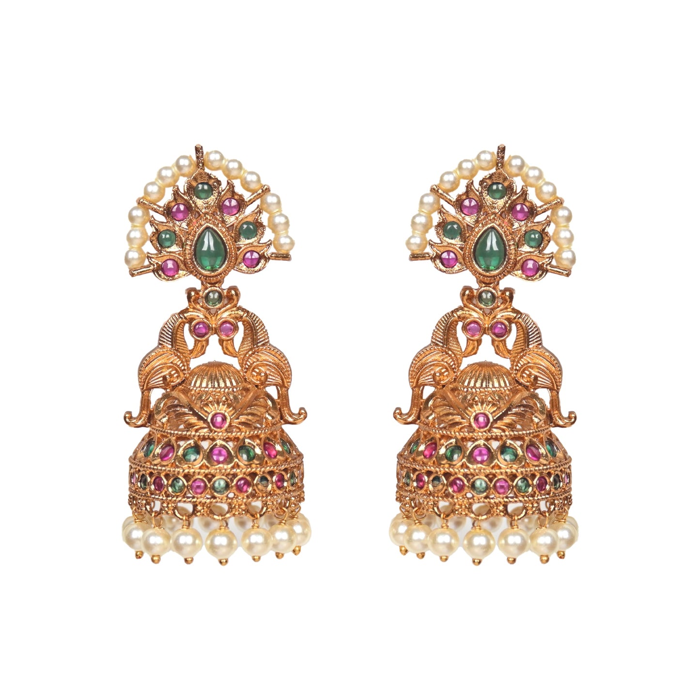 Arunima Antique Matte Gold Plated Jhumka Earrings - The Soul Jewellery