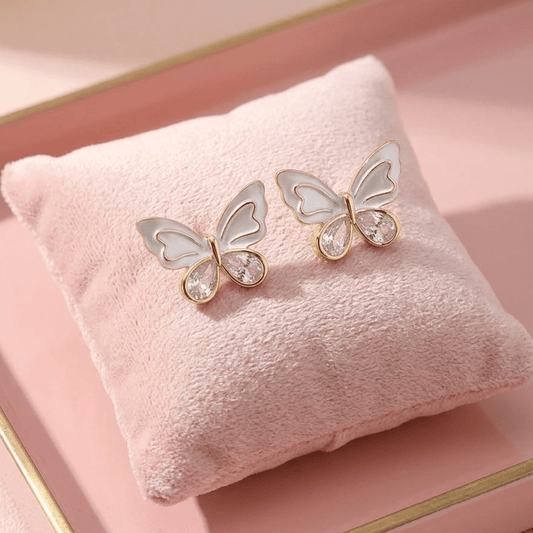 Venus Crystal Butterfly Aura 6™ Gold Mother of Pearl Stud Earrings for Women – Demi - Fine Anti - Tarnish Stainless Steel Butterfly Designer Earrings with Zircon Sparkle - The Soul Jewellery