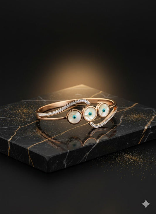 18K Rose Gold Plated Anti - Tarnish Evil Eye Bangle – Elegant Crystal - Studded Protective Bracelet for Women RGB506 - The Soul Jewellery