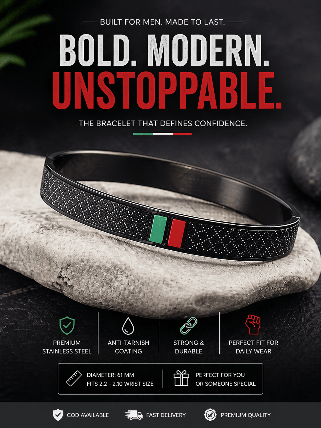 Urban Edge Aura 27™ Men’s Black Textured Bracelet – Premium Stainless Steel Anti - Tarnish Kada - The Soul Jewellery