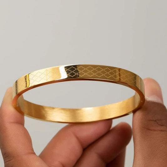Demi-Fine Crossline Dot Pattern Gold-Plated Bracelet for Men | Ant tarnish Stainless Steel Bangle - The Soul Jewellery