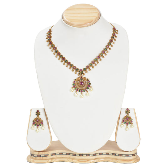 Raya Antique Gold - Plated Long Necklace & Earring Set - The Soul Jewellery