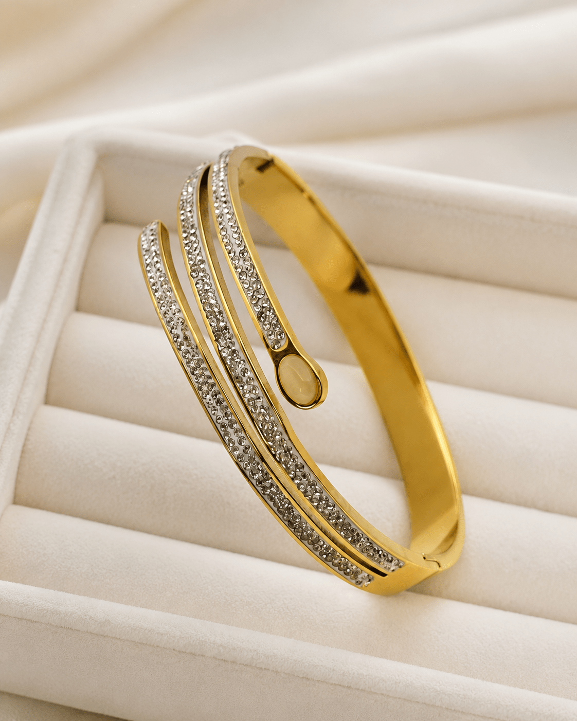 Stunning 18K Gold Plated Triple Row Bangle with Sparkling Crystal Accents Bracelet for Women - The Soul Jewellery