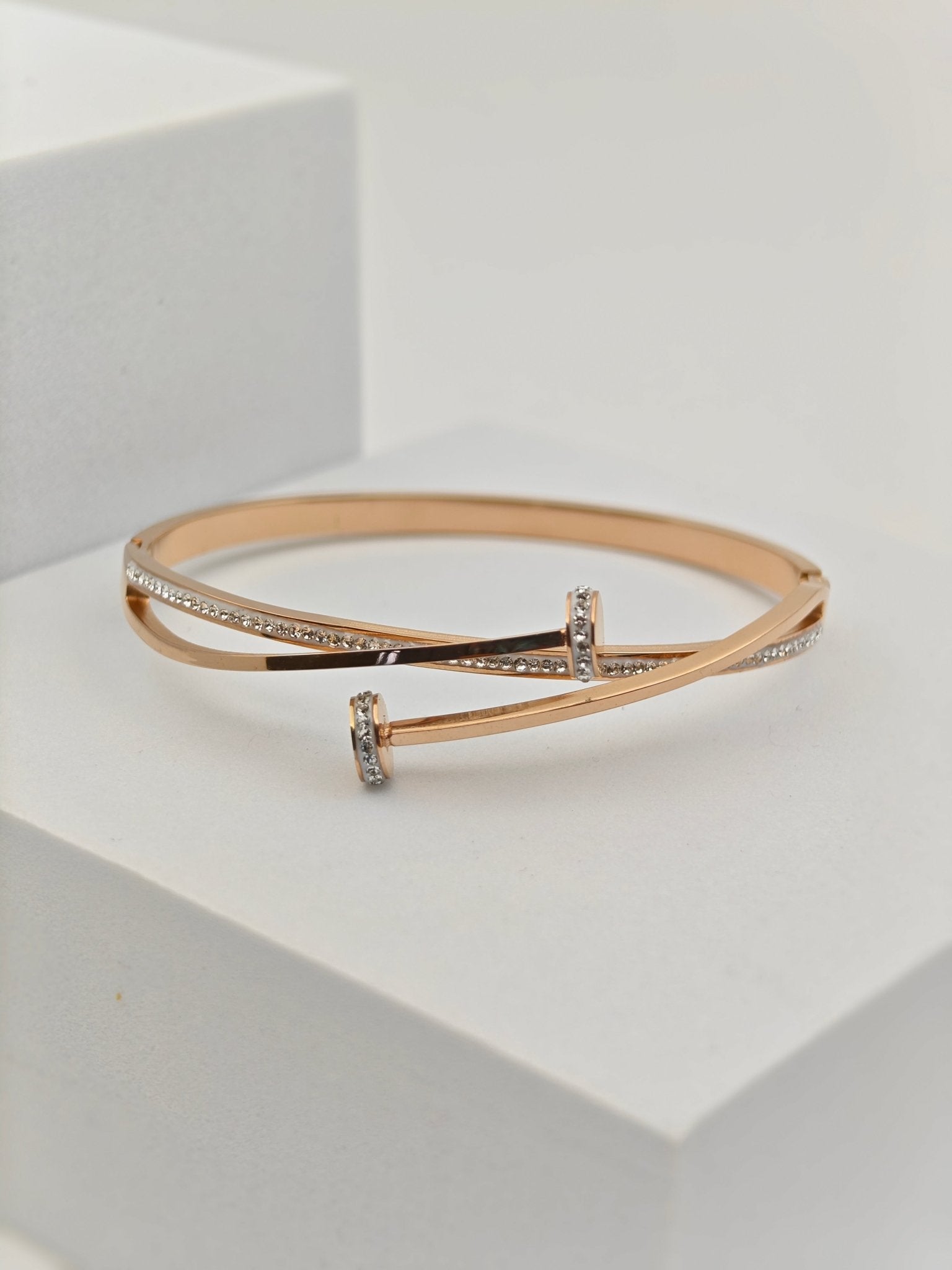 Elegant 18K Rose Gold Plated Anti - Tarnish Bangle with Sparkling Crystal Accents RGB261 - The Soul Jewellery