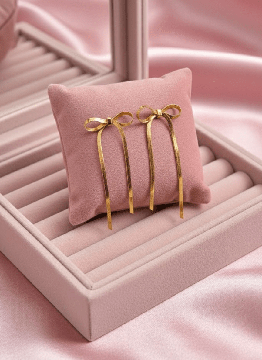 Aurelia TwinGlow Luxe Demi-Fine Anti-Tarnish Gold Sleek Bow Drop Earrings - The Soul Jewellery