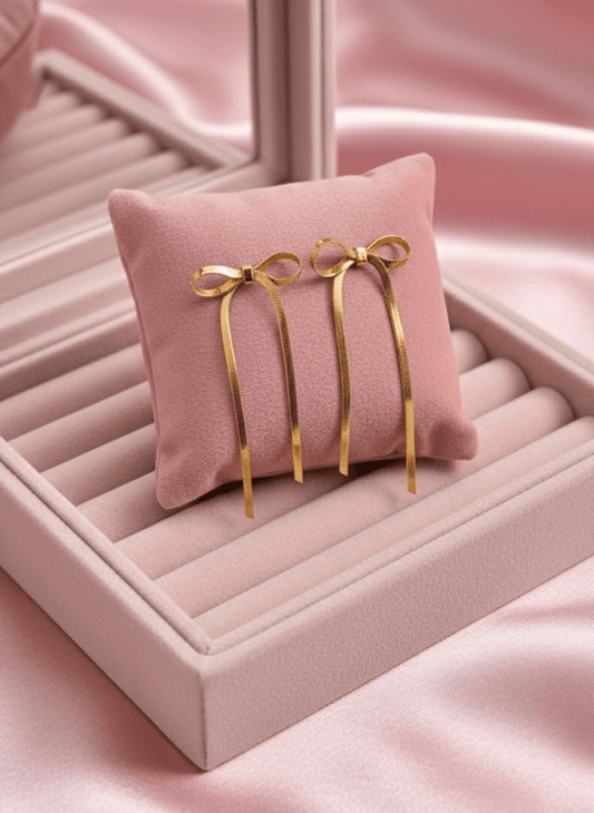 Aurelia TwinGlow Luxe Demi-Fine Anti-Tarnish Gold Sleek Bow Drop Earrings - The Soul Jewellery
