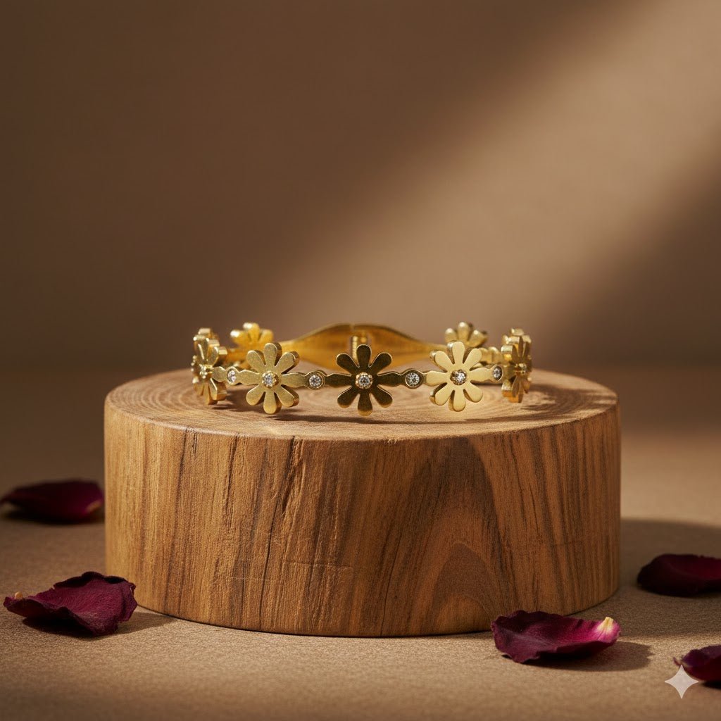 AURÉLIA AMORE LUXE 6™ Bloom Floral Grace CZ Demi-Fine Anti-Tarnish Clove Kada for Women - The Soul Jewellery