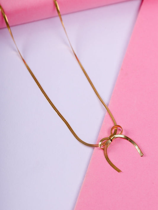 Demi - Fine Anti - Tarnish Gold Bow Knot Neckpiece for Women | Minimalist Designer Stainless Steel Necklace - The Soul Jewellery