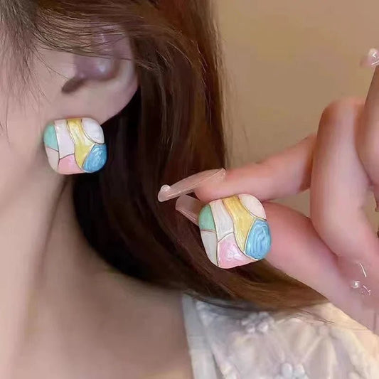Aurora Muse Aura 6™ Multicolor Enamel Stud Earrings for Women | Demi-Fine Abstract Earrings - The Soul Jewellery