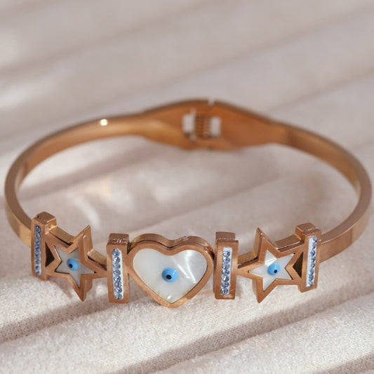 Starry Heart Evil Eye Rose Gold Bracelet - Anti Tarnish Daily Wear Kada for Women  Protection  bangle - The Soul Jewellery