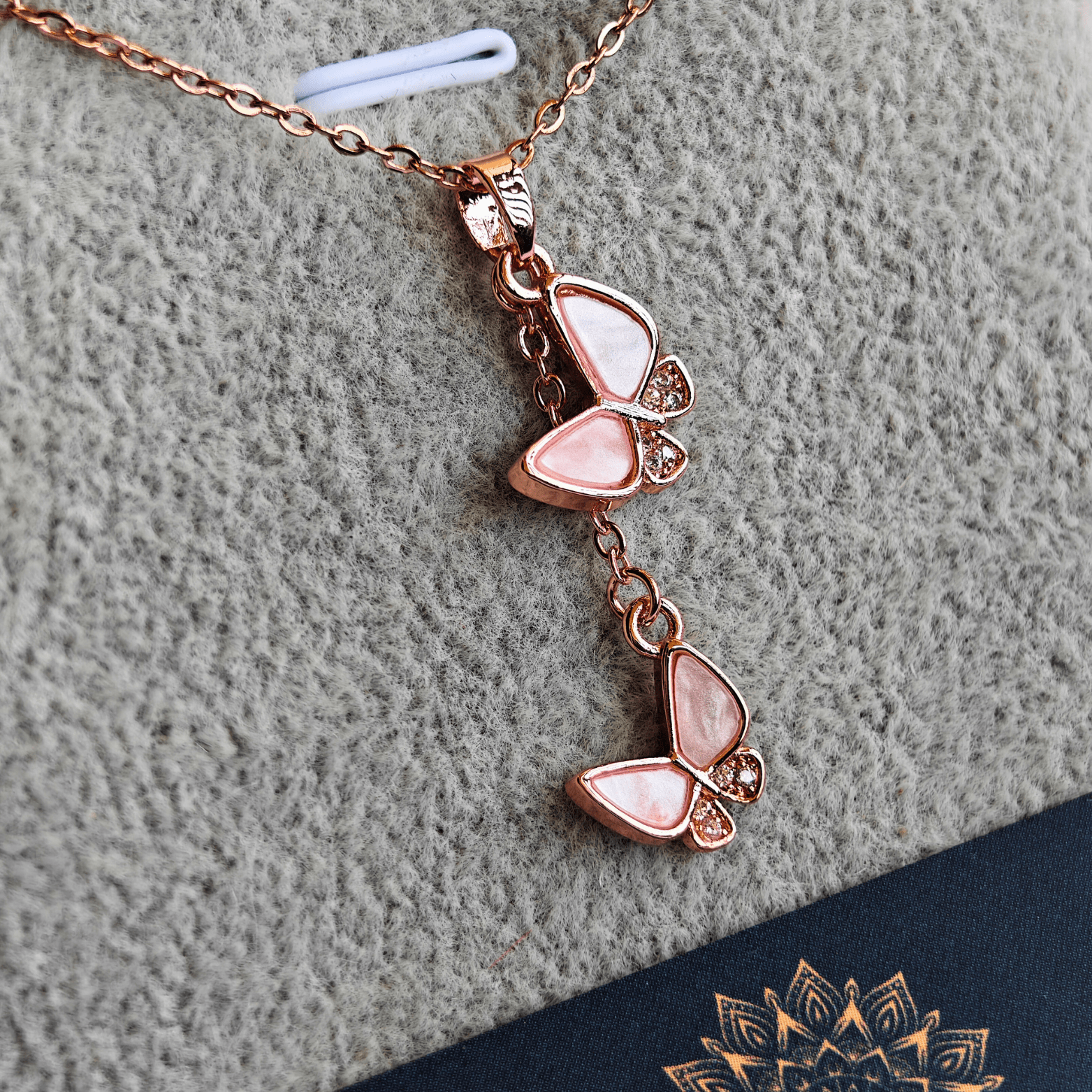 18K Rose Gold Plated Love Butterflies Anti Tarnish Pendant Necklace Rose Gold RGCP141 - The Soul Jewellery
