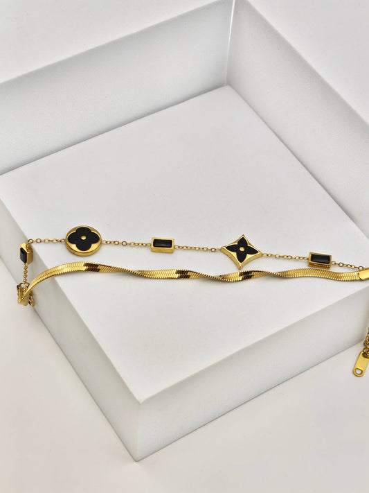 Aurelia 6 LuckyClover 18K Gold Plated Dual-Chain Demi-Fine Anti-Tarnish Bracelet for Women - The Soul Jewellery