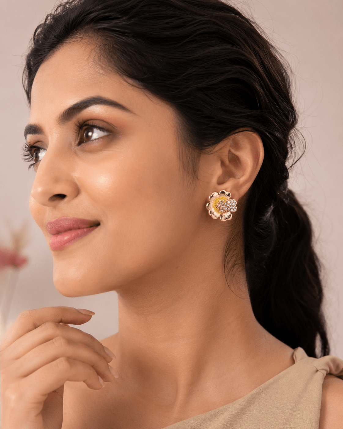 AURÉLIA AMORE LUXE 6™ Gold-Tone Floral Crystal Stud Earrings for Women | Sparkling Flower Statement Earrings - Soul Jewellery