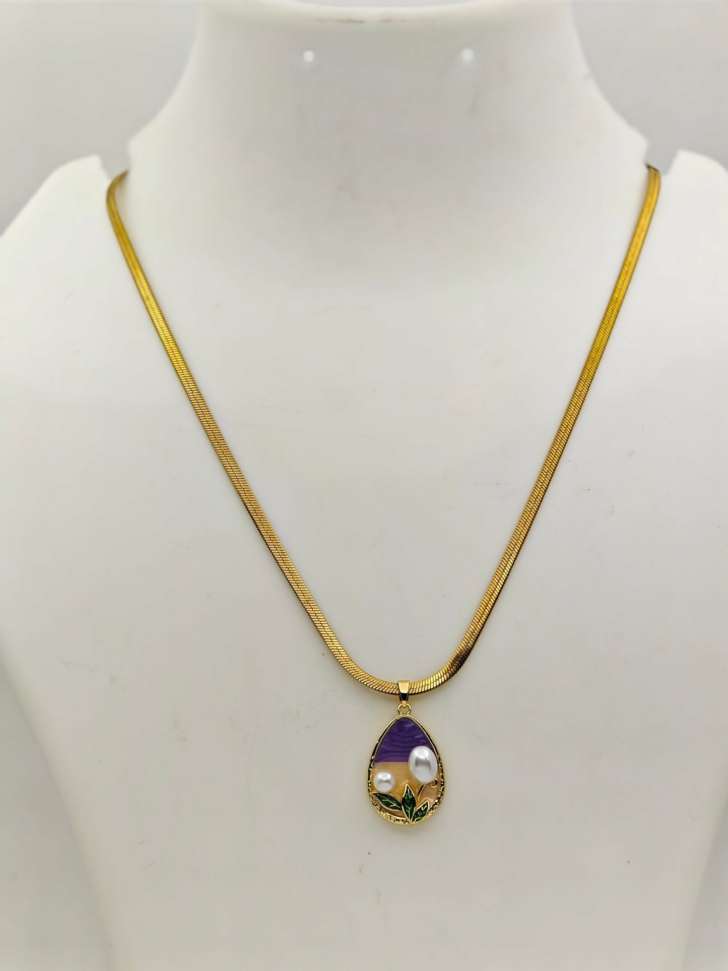 Aura 108 Pearl Bloom Anti - Tarnish Enamel Pendant – Gold Chain Necklace for Feminine Charm - The Soul Jewellery
