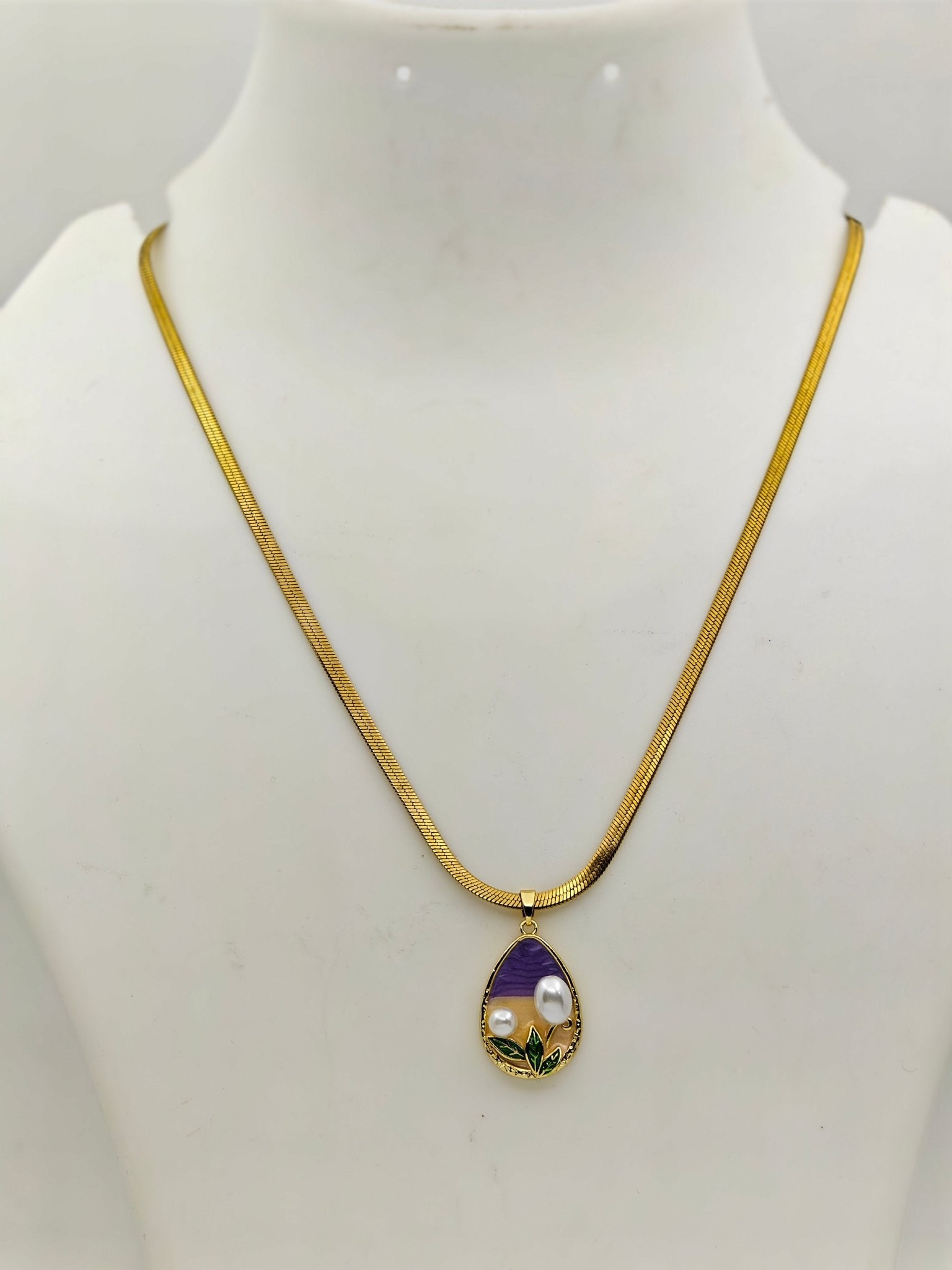 Aura 108 Pearl Bloom Anti - Tarnish Enamel Pendant – Gold Chain Necklace for Feminine Charm - The Soul Jewellery