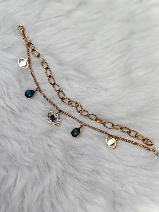 18K Rose Gold Plated Anti Tarnish Evil Eye Chain Bracelet RGB193 - The Soul Jewellery