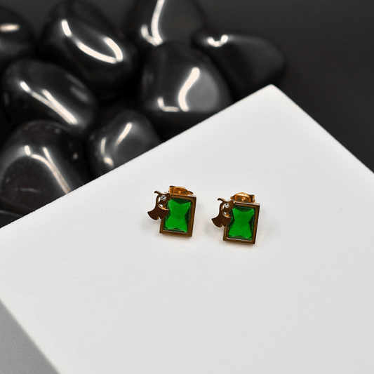 Green Allure: 18K Gold - Plated Anti - Tarnish Necklace and Earring Set with Green Gemstones ATCP141 - The Soul Jewellery