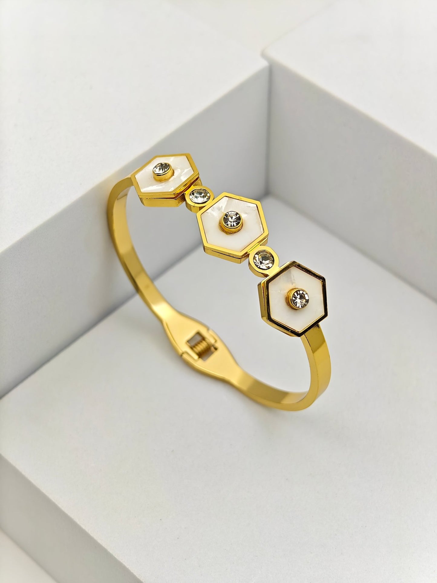 AURÉLIA AMORE LUXE 8™ Celestial Bloom MOP & CZ Prosperity Demi-Fine Bangle Bracelet for Women - The Soul Jewellery