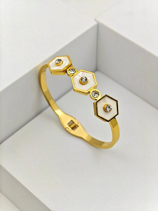 AURÉLIA AMORE LUXE 8™ Celestial Bloom MOP & CZ Prosperity Demi-Fine Bangle Bracelet for Women - The Soul Jewellery