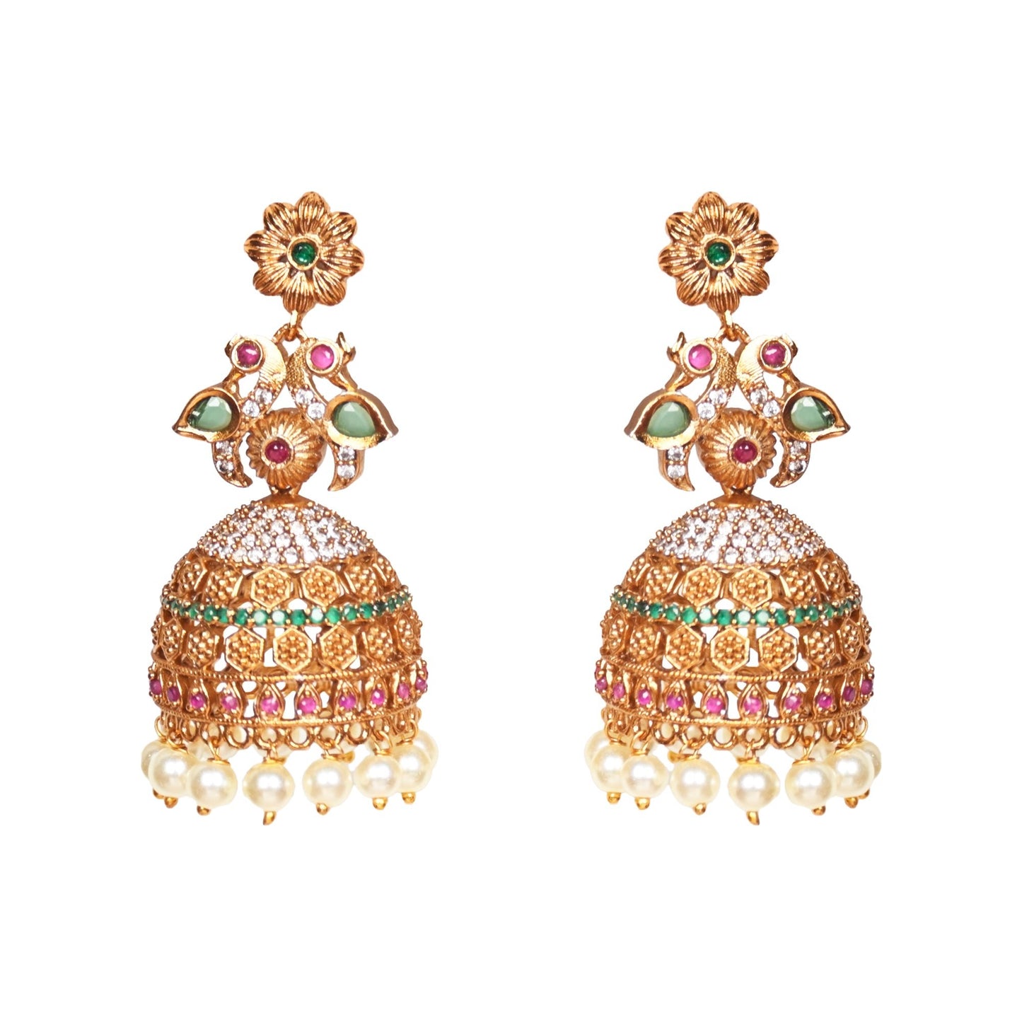 Saloni Antique Matte Gold Plated Jhumka Earrings - The Soul Jewellery