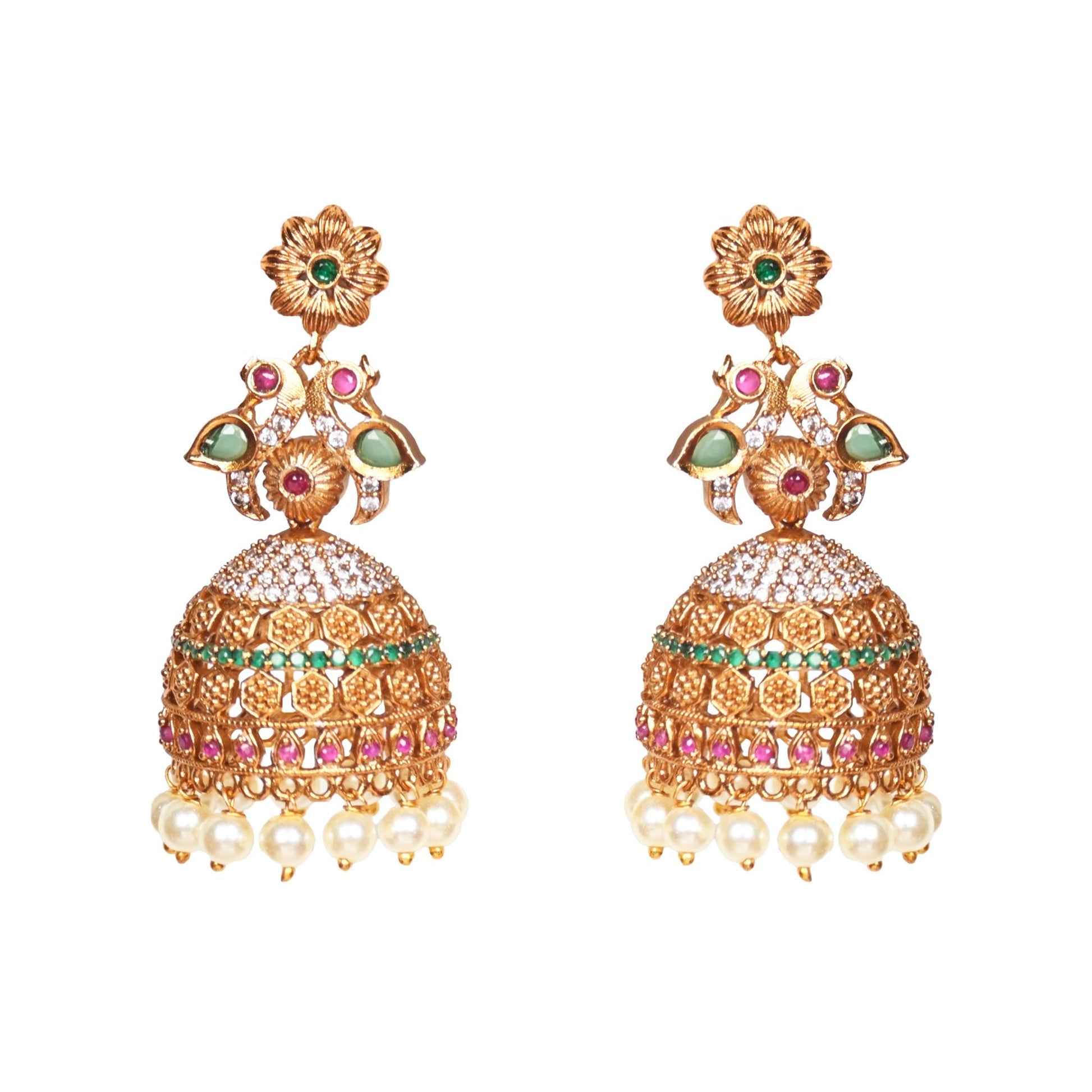 Saloni Antique Matte Gold Plated Jhumka Earrings - The Soul Jewellery