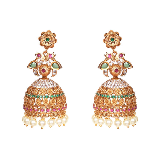 Saloni Antique Matte Gold Plated Jhumka Earrings - The Soul Jewellery